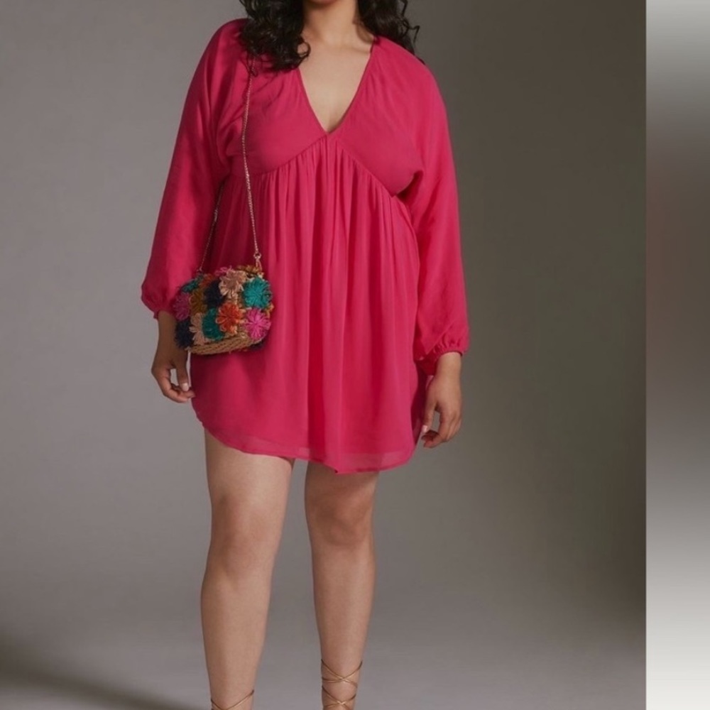 Anthropologie Forever That Girl Sheer Flowy mini dress XXS NWT Barbie Pink - Picture 1 of 13